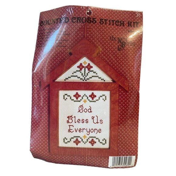 Counted Cross Stitch Kit 30289 God Bless Us Everyone Red House Frame - Picture 1 of 2